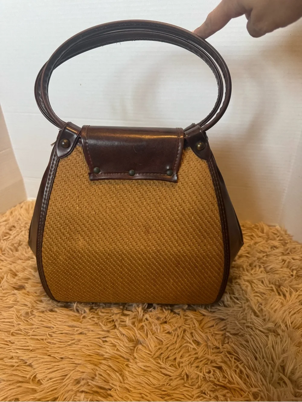 Vintage Satchel Handbag in Brown and Tan